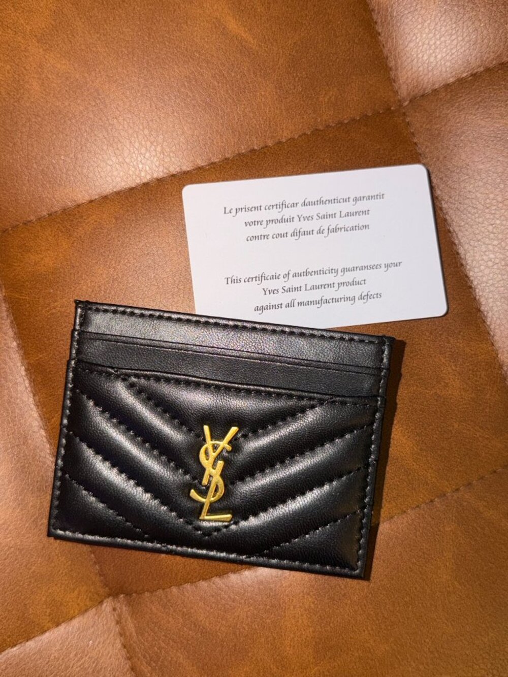Saint Laurent YSL Quilted Leather Cardholder-Black Gold Emblem-Mothers Day Gift - Picture 2 of 4